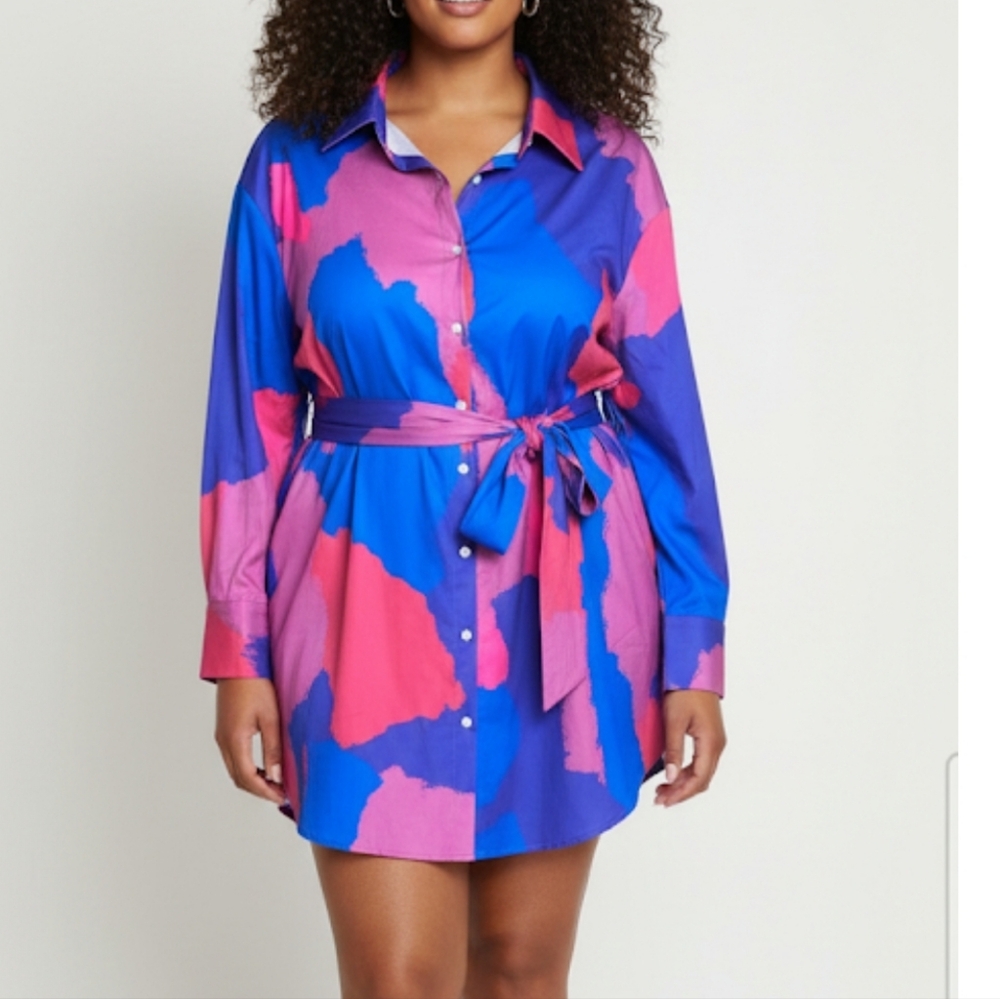 Plus Size Pink Collared Shirt Dress